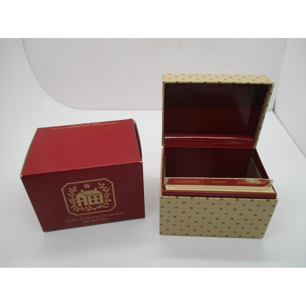 Vintage Recipe Box + Cards Avon Country Christmas NOS New